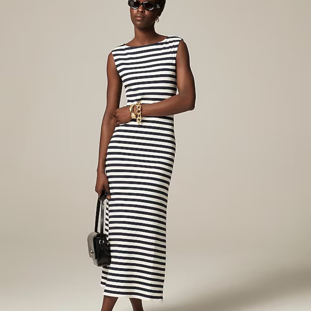 J. Crew Navy and Cream   Midi Dress